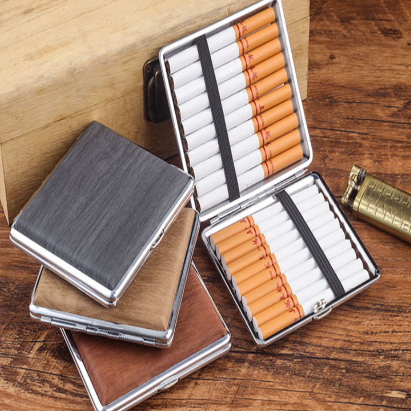 Smoker Box Wood Chip - 20-Pack Men’s Portable Leather Cigarette Box,
