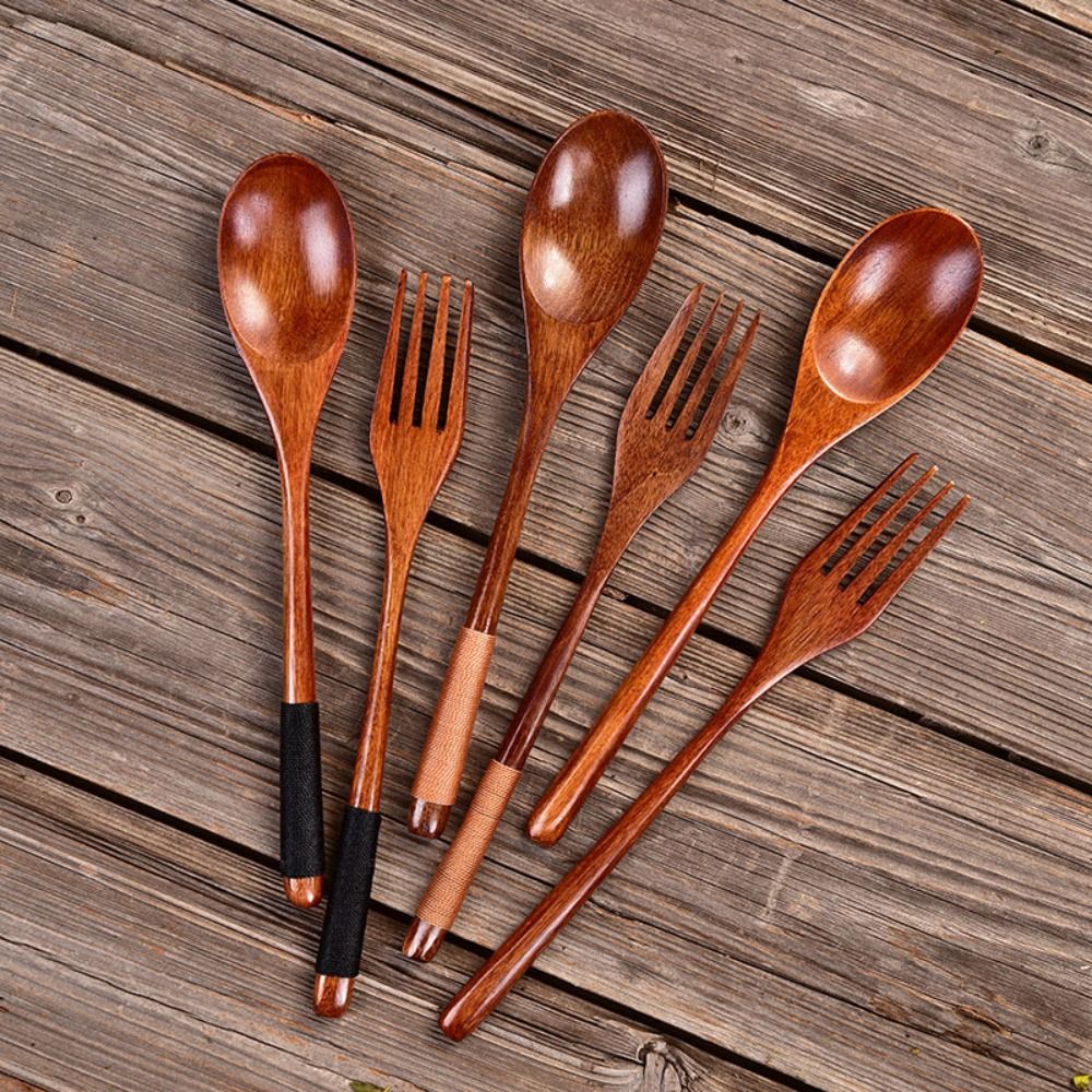 Natural Wooden Spoon Fork Dinn - Home Cooking Cookbook avaliação e preço