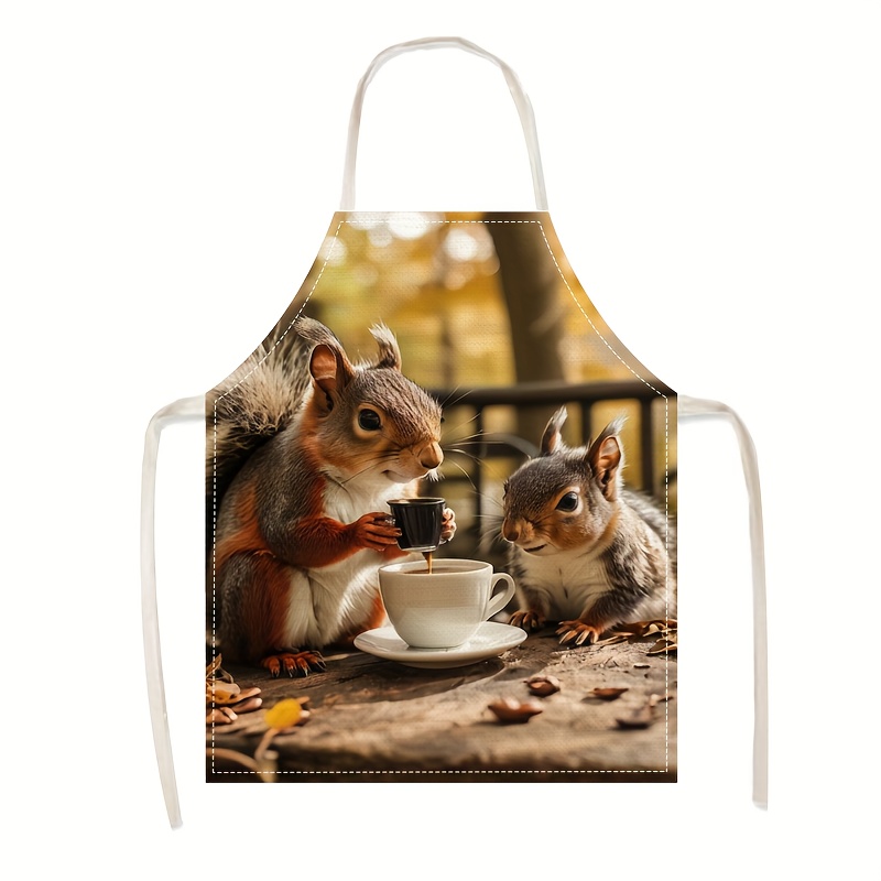 Linen Apron Squirrel Coffee Sc - Home Cooking Ideas avaliação e preço