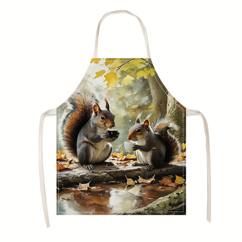 Linen Apron Squirrel Coffee Sc - Home Cooking Ideas avaliação e preço