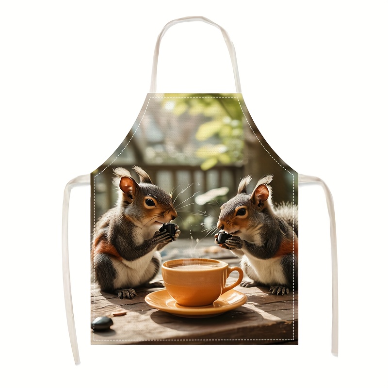 Linen Apron Squirrel Coffee Sc - Home Cooking Ideas avaliação e preço