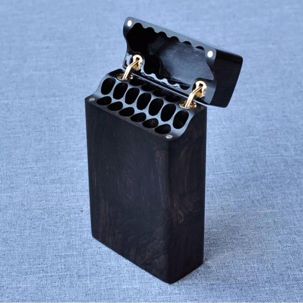 Ebony Flip Cigarette Case Port - Smoker Box Wood Chip avaliação e preço