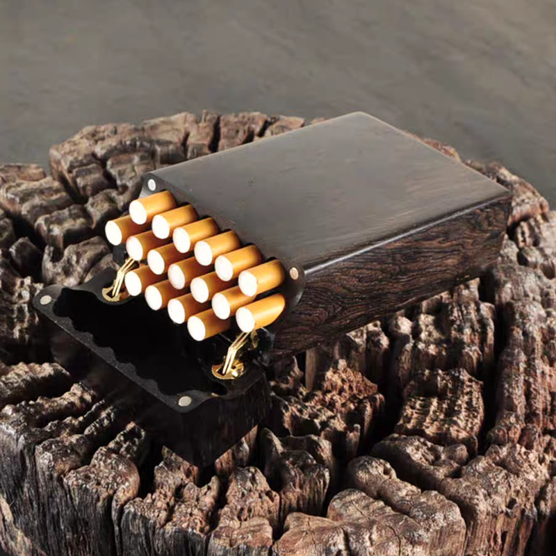 Ebony Flip Cigarette Case Port - Smoker Box Wood Chip avaliação e preço