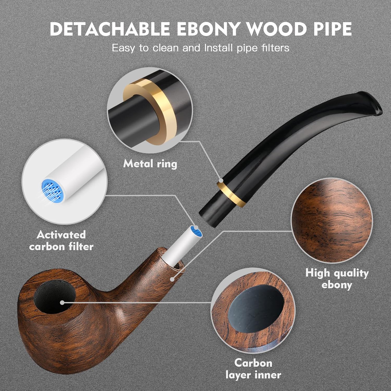Tobacco Pipe Handmade Ebony Wo - Smoker Box Wood Chip avaliação e preço