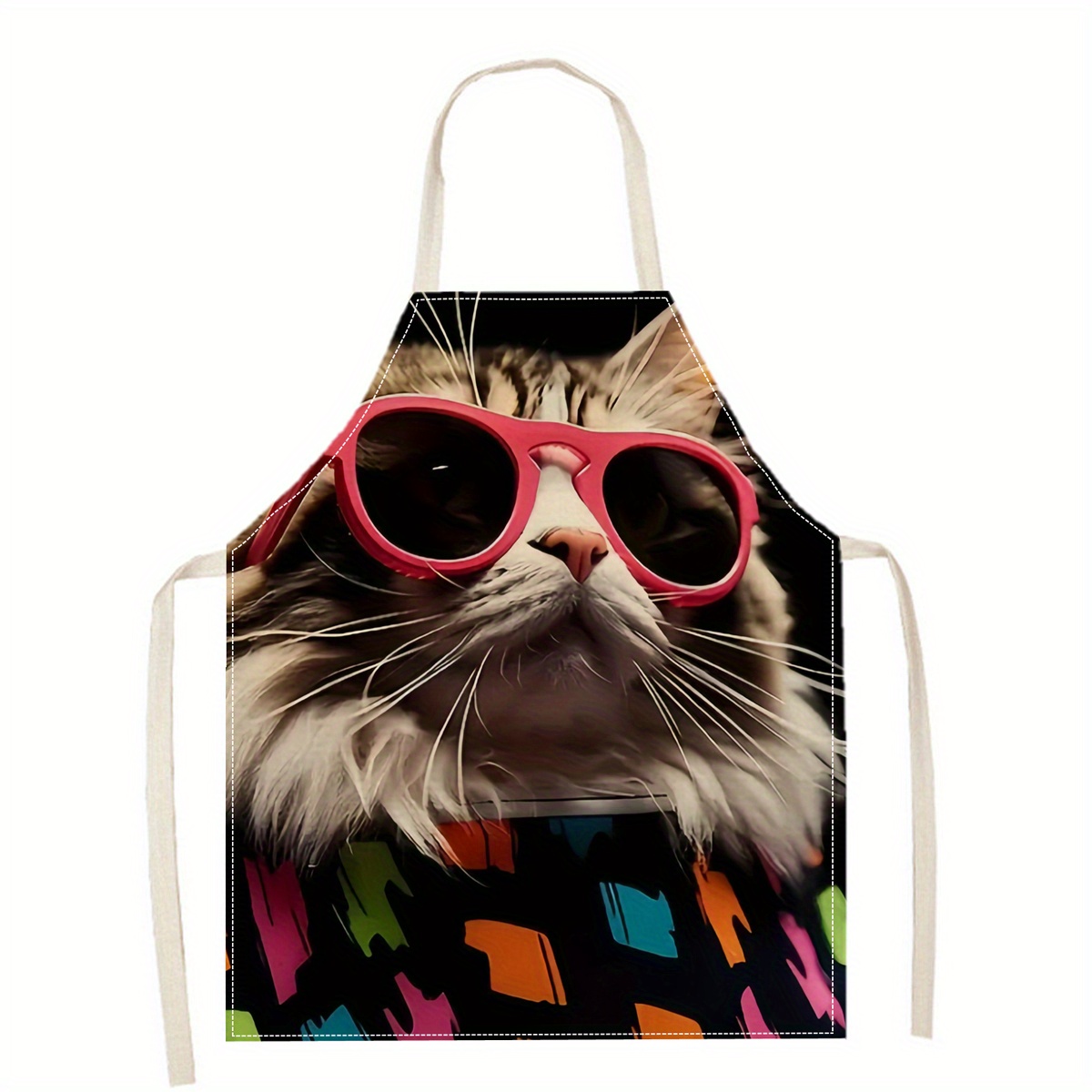 Linen Apron Funny Cat Sunglass - Home Cooking Ideas avaliação e preço