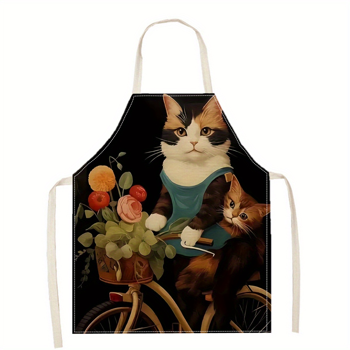 Linen Apron Funny Cat Sunglass - Home Cooking Ideas avaliação e preço